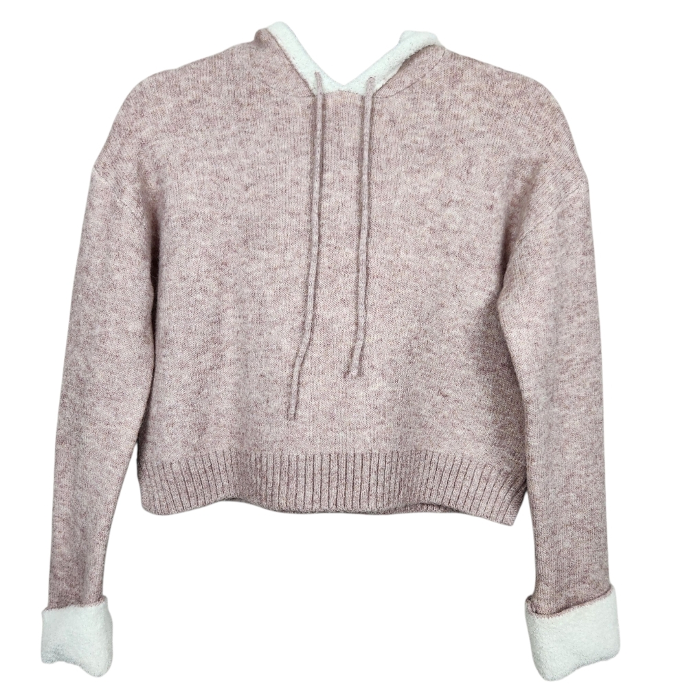 Happily Grey Rose Pink Heathered Hooded Cropped Fleece Sweater Womens Size XS